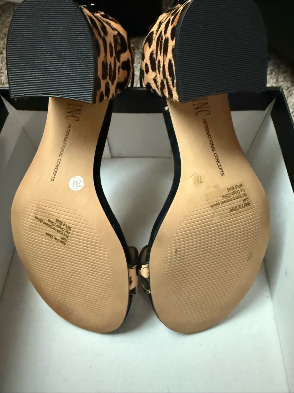 INC International Concepts Leopard Block Heel Sandals - Tan, Black